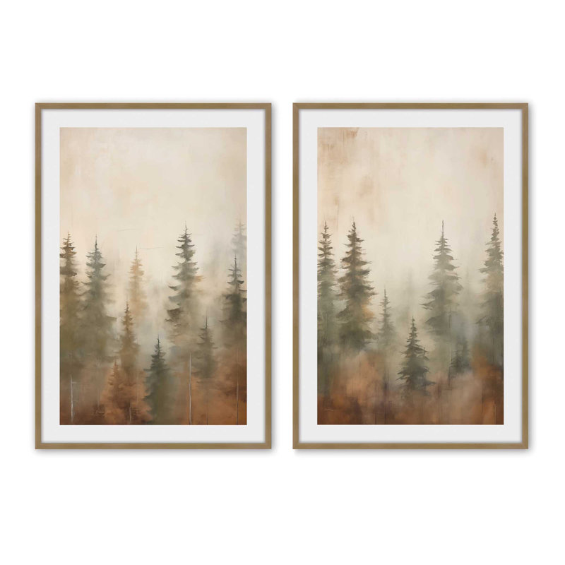 «Foggy Autumn Pines», Or brossé, H 21,25 po x l 17,25 po