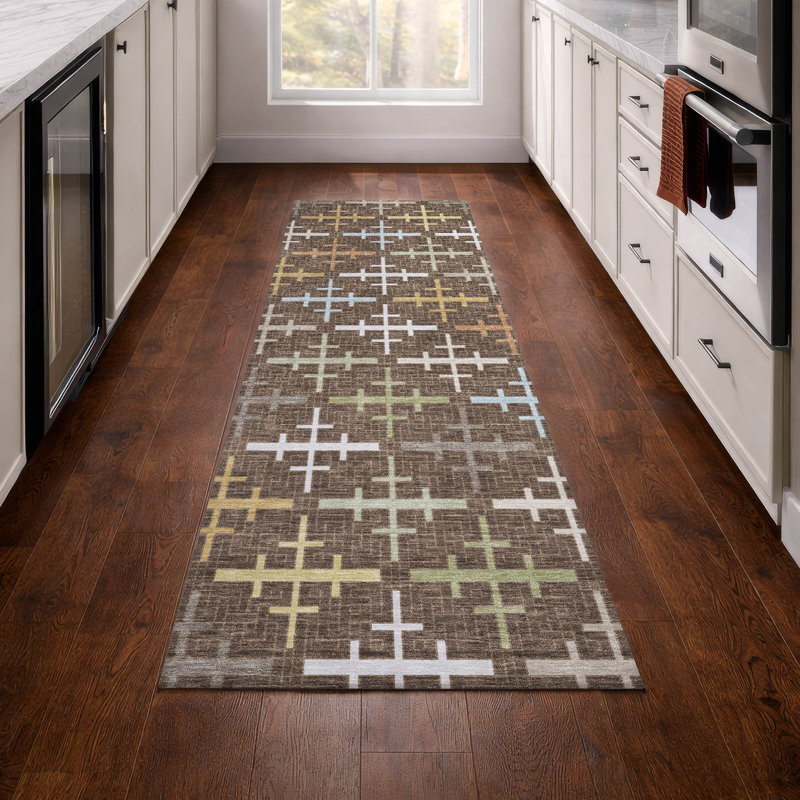 Machine Washable Indoor/Outdoor Chantille ACN2850 Geometric Rug, 2'3" x 7'6" Runner, Chocolate