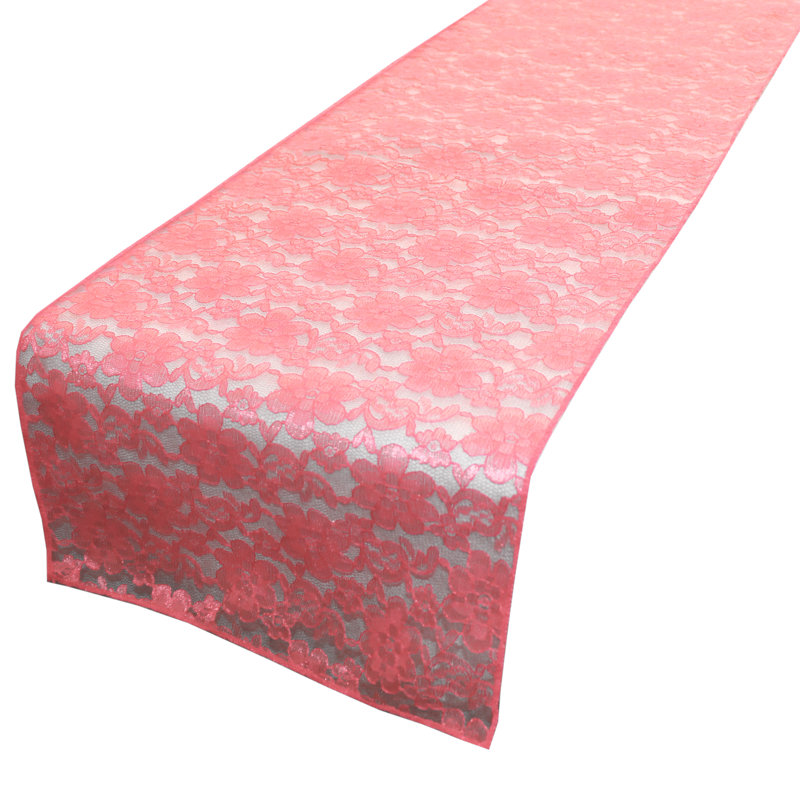 Bagdonas Floral Lace Table Runner, 12" W x 60" L, Coral