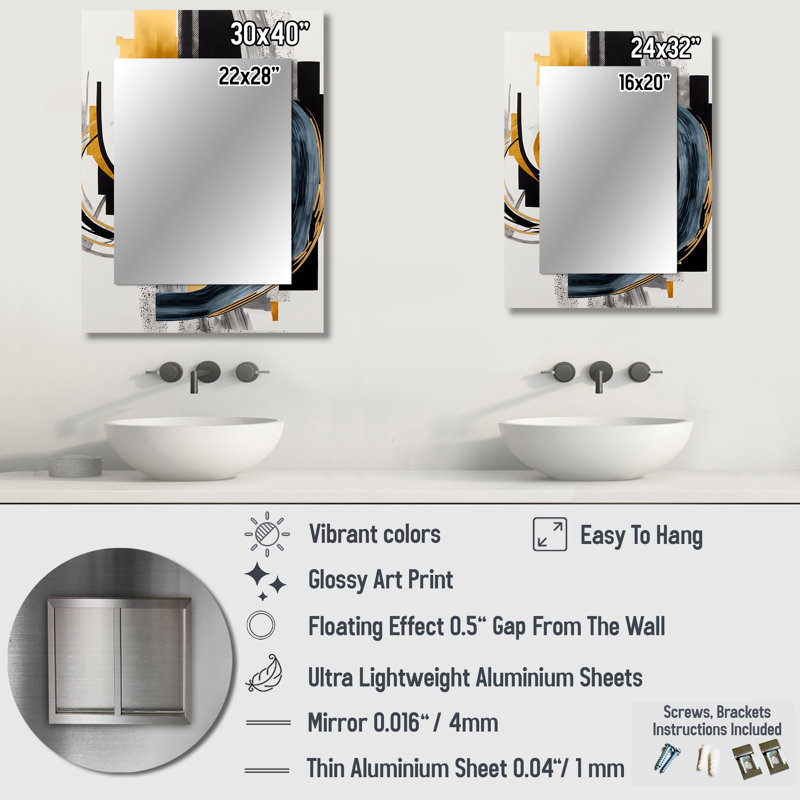 Glam Gold And Black Expression II - Abstract Spirals Large Mirror, Black Unique Wall Mirror Decor, Printed Metal Art