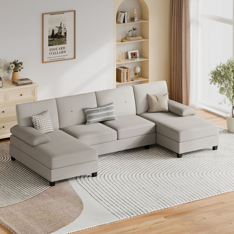3-Piece Upholstered Sectional for Living Room, Beige