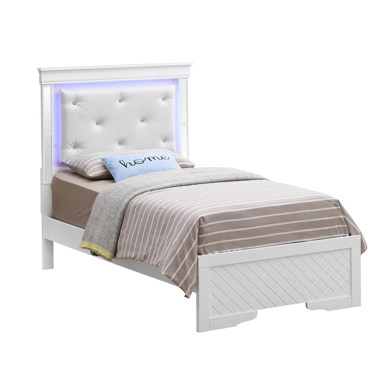 Upholstered Standard Bed, Twin, White