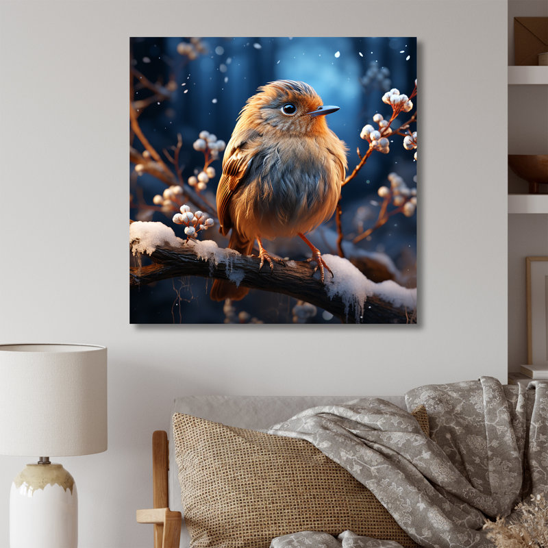 «Winter Blue Bird Serenity V», art mural oiseau, H 30 po x l 30 po x P 1,5 po, Toile tendue