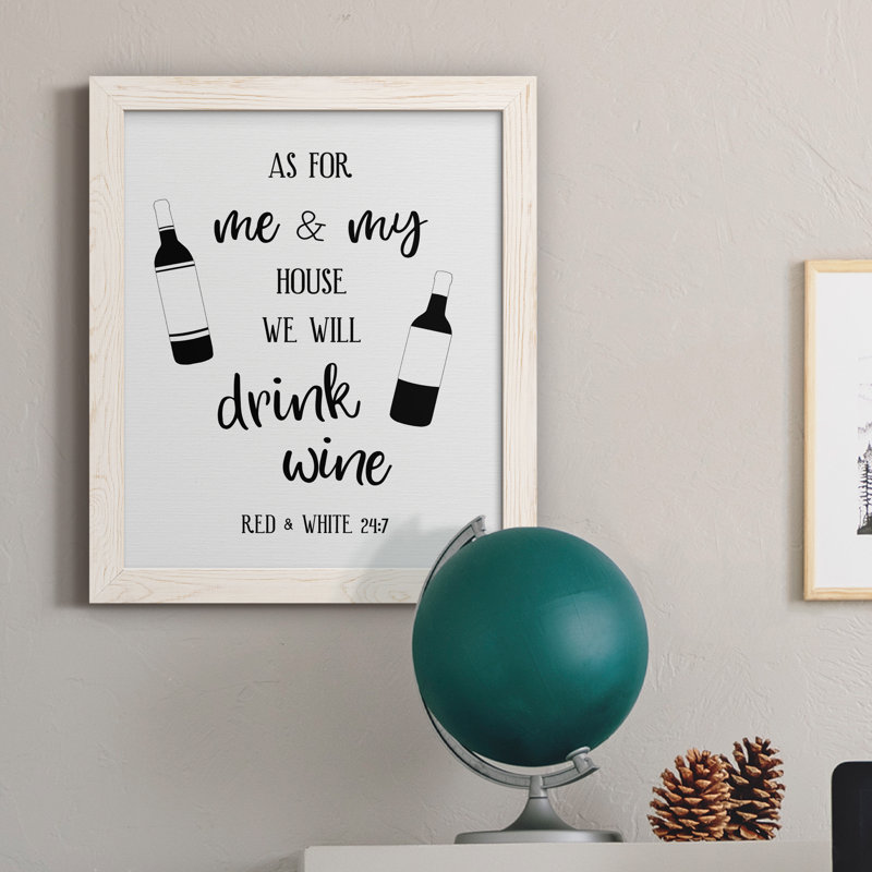 «Drink Wine», art textuel sur toile, H 20 po x l 17 po x P 1,5 po, Cadre blanc