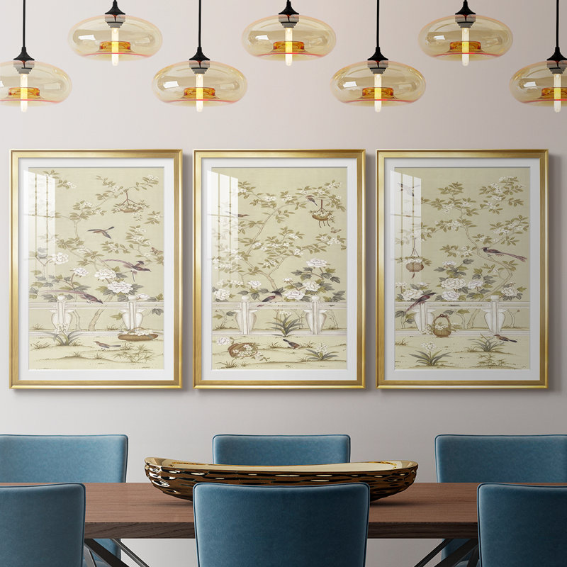 Adriana Classic Chinoiserie I - Impression personnalisée de qualité supérieure avec cadre mat - 3 pièces, H 15 po x l 19 po