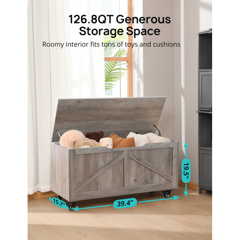 Coffre de rangement avec charnière de sécurité, coffre en bois manufacturé à 4 roues, 39,37 po x 15,74 po x 19,48 po pour chambre à coucher, salon et entrée