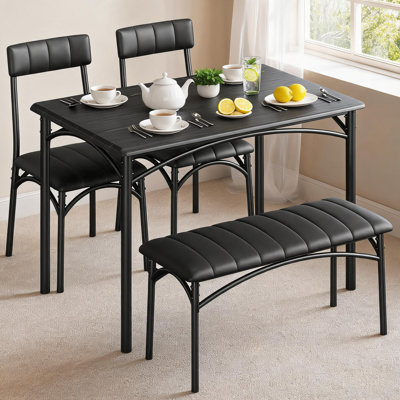 Rectangular Dining Table Set for 4, Modern Kitchen Table with Upholstered Bench and 2 Cushioned Chairs, Space-Saving Dining Table Set for Small Spaces