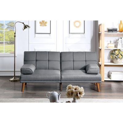 Canapé de salon en polyfibre bleu gris avec pieds en bois massif et coussins convertibles en mousse avec accoudoirs