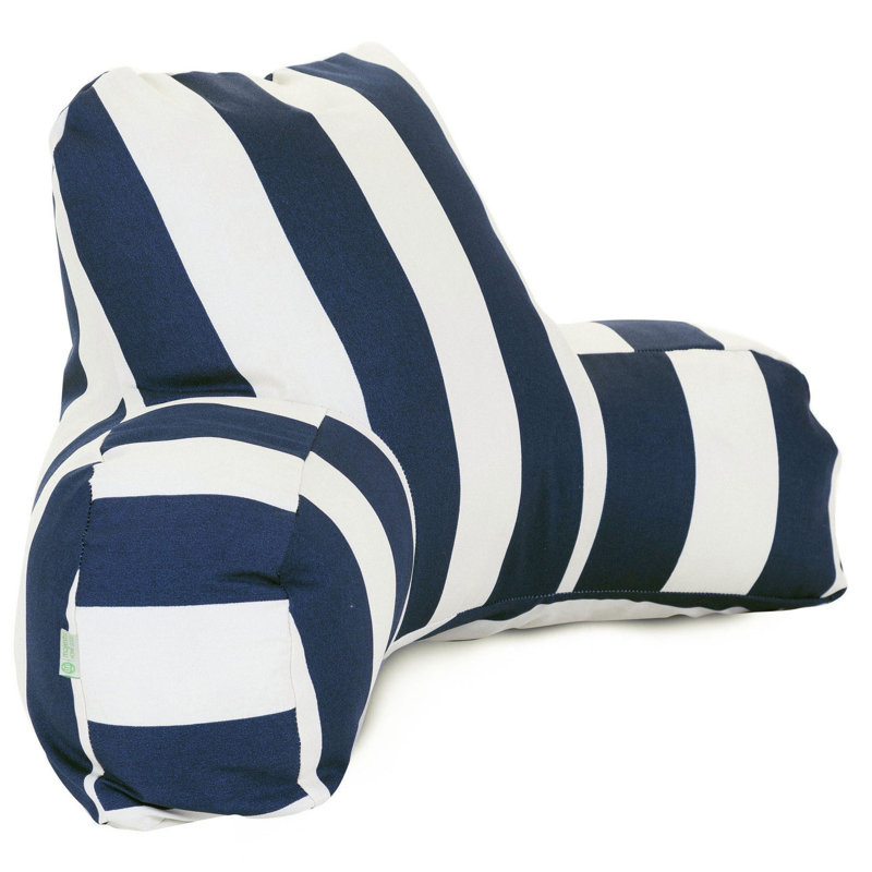 Vertical Stripe Indoor/Outdoor Bed Rest Pillow, Navy Blue/Cream