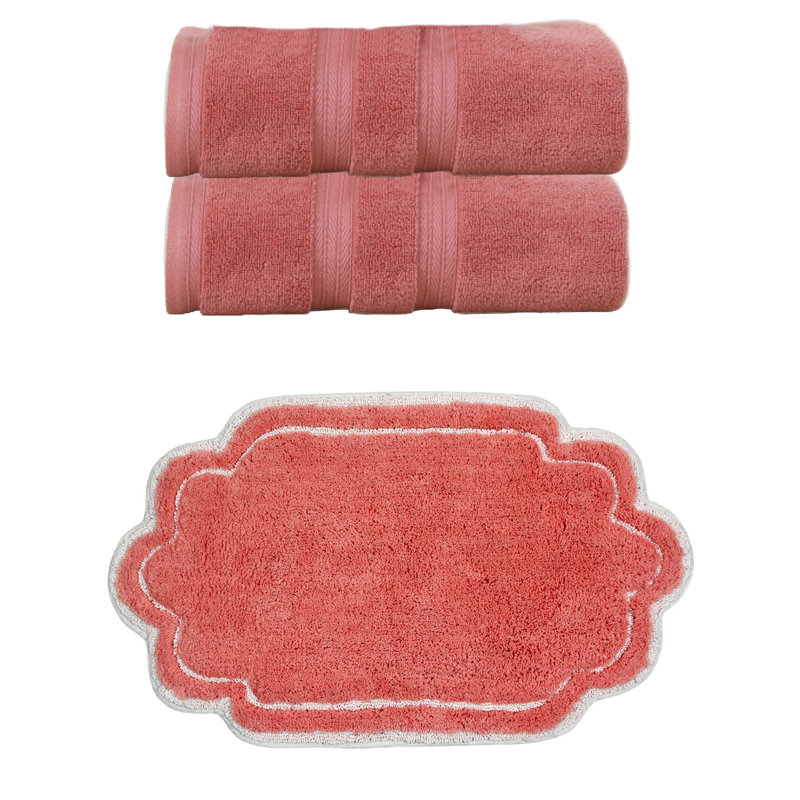 Ensemble de serviettes 100% coton et tapis de bain 21 x 34 po Talbert Collection, Corail, Ensemble 3 serviettes de bain