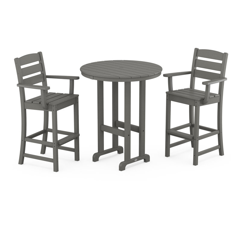 Lakeside 3-Piece Round Bar Arm Chair Set, Slate Gray
