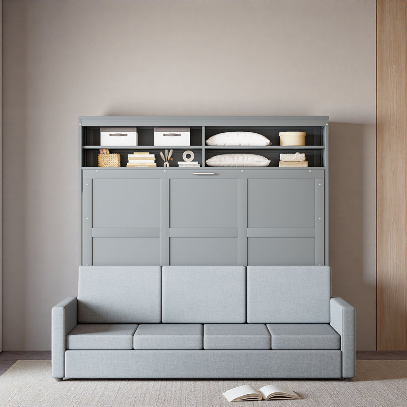 Grand lit escamotable mural avec canapé, Gris