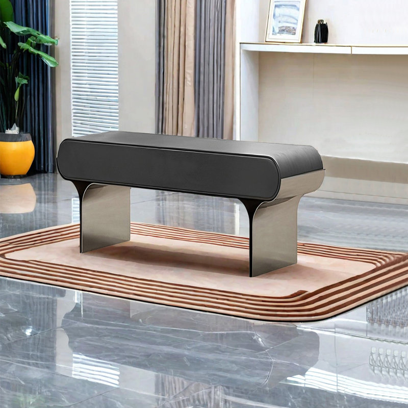 Banc rembourré en similicuir Toriona, H 17,71 po x l 39,37 po x P 15,74 po, Gris foncé
