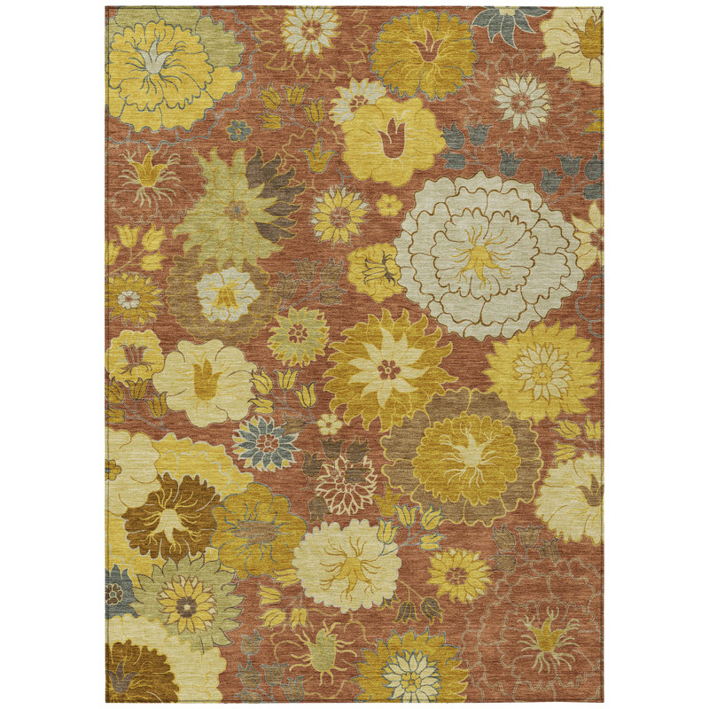 Machine Washable Indoor/Outdoor Emelia ACN2294 Floral Rug, Rectangle 9' x 12'