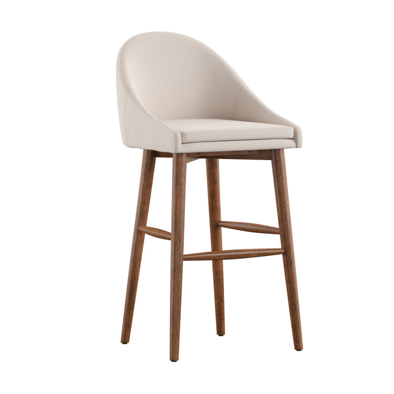 Loyd Upholstered Counter Stool with Solid Wood Frame, Walnut, Bar Stool (29.25" Seat Height), Beige Linen