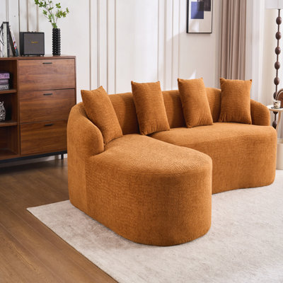 Canapé COMFession désossé: combinaison de chaise longue avec canapé 3 places, tissu de chenille grain de bois, canapé à compression pleine éponge, canapé combiné avec 4 coussins pour le salon / la maison / appartement