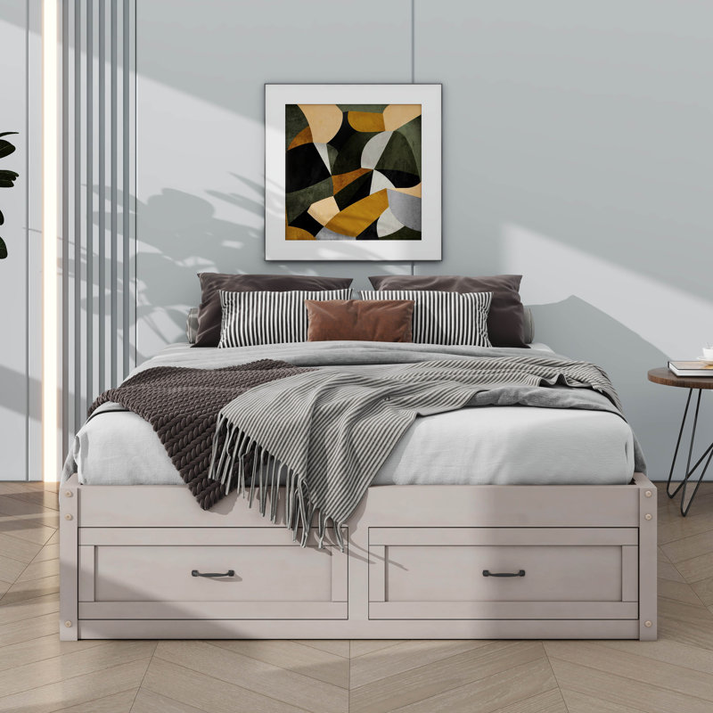 A Platform Bed Featuring Six Integrated Storage Drawers, Queen, Antique White