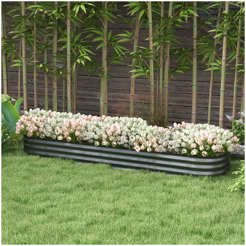 Outsunny 7.9' x 2' x 1' Galvanized Raised Garden Bed Kit, Outdoor Metal Elevated Planter Box with Safety Edging, Easy DIY Stock Tank for Growing Flowers, Herbs & Vegetables, Dark Gray