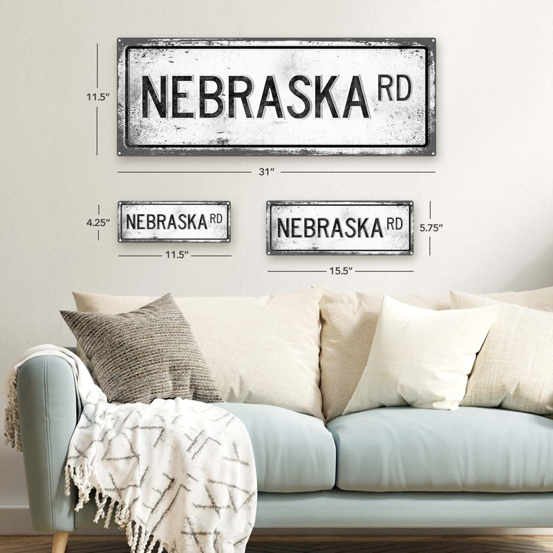 " Distressed, Nebraska Rd Metal Sign "
