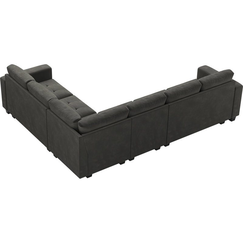Canapé modulaire en L 5 pièces Shavera, Velours gris velours