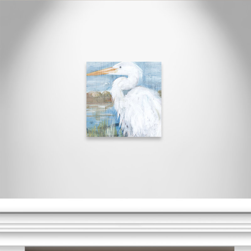 White Heron " Heron " Painting Print, 24' H x 24" W x 1.38" D