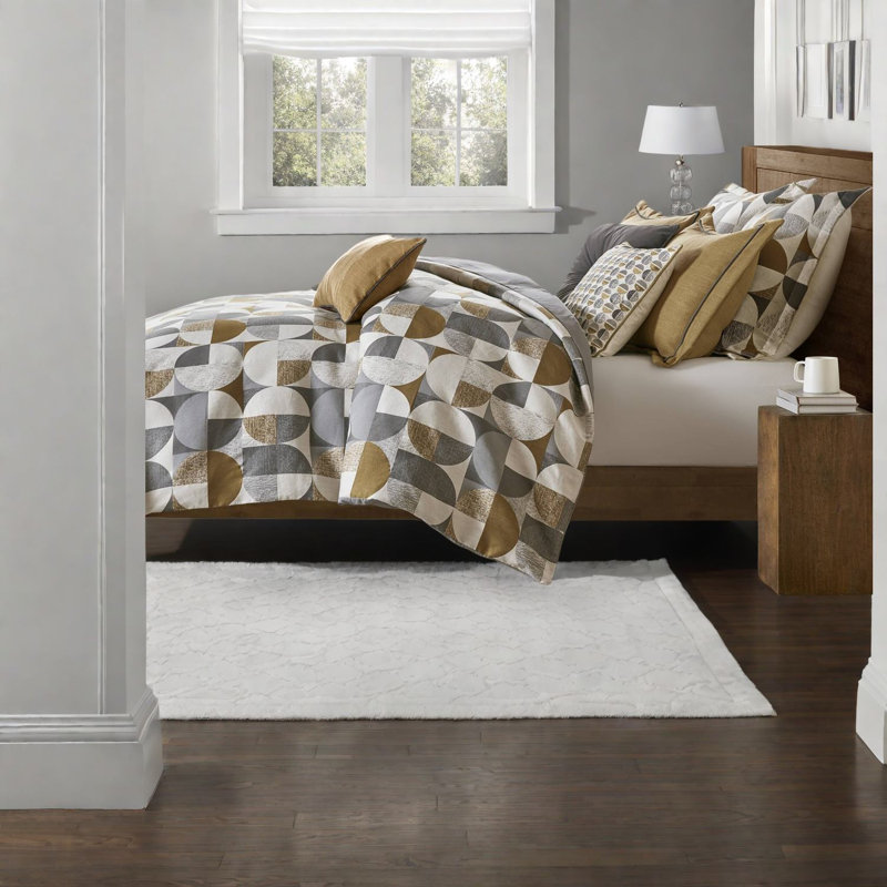 Luxurious 9-piece Oversized King Bedding Set, Polyester Jacquard, Modern Gold Design