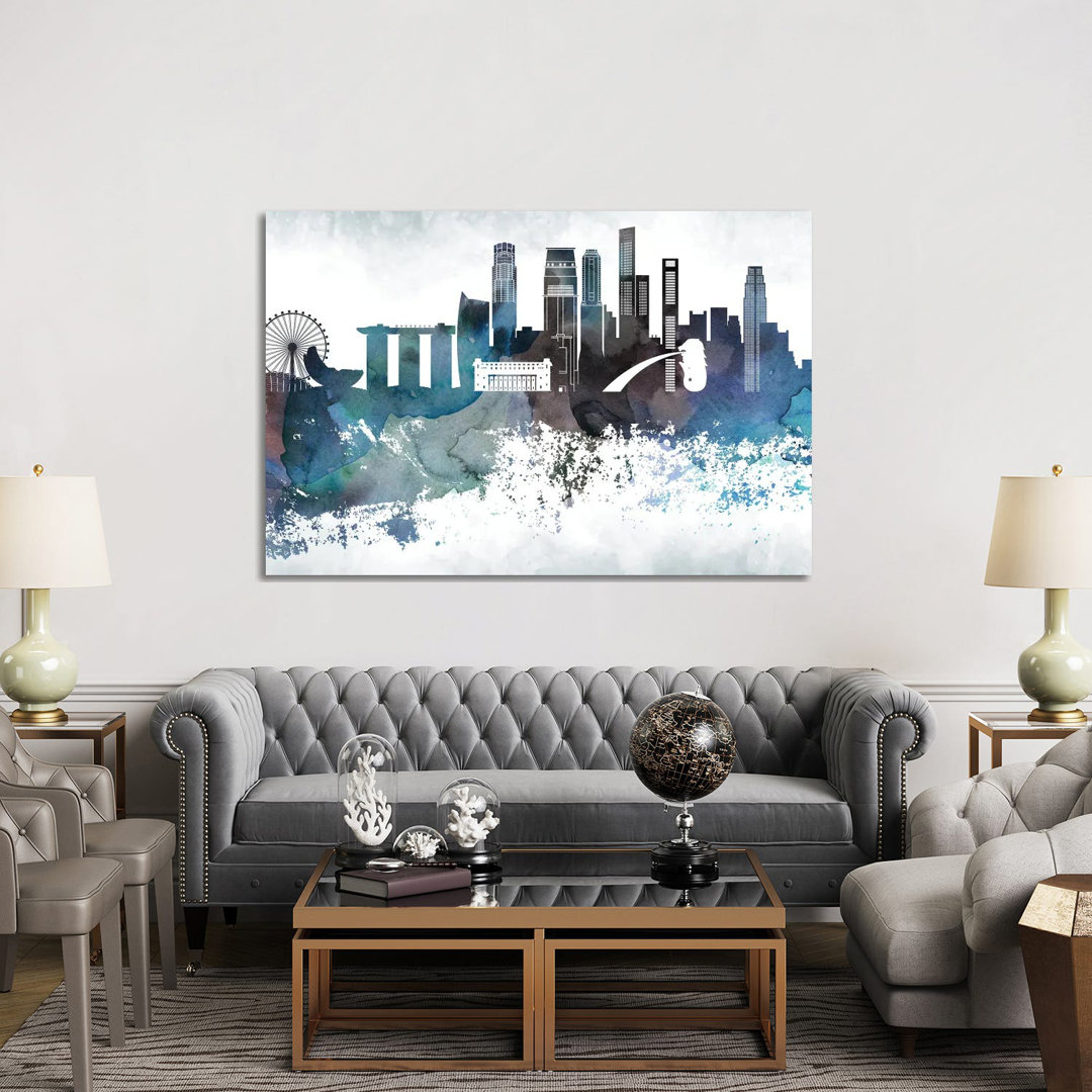 Singapore Bluish Skyline by WallDecorAddict - Wrapped Canvas Gallery-Wrapped Canvas Giclée