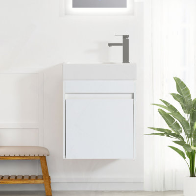 18" Floating Wall-Mounted Bathroom Vanity With White Resin Sink & Soft-Close Cabinet Door