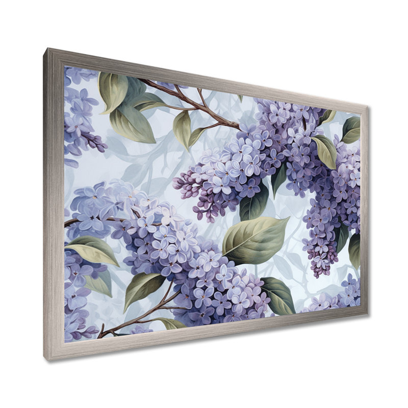 Mauve et gris, lilas, fleurs parfumées IV - art mural floral, Cadre photo argenté, H 16 po x l 32 po x P 1 po