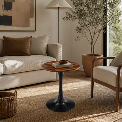 Dark Wood Grain Round Dining Table, Modern Dining Table, MDF Tabletop and Metal Spray-Painted Matte Base, Modern Oval Dining Table, Mid-Century Coffee
