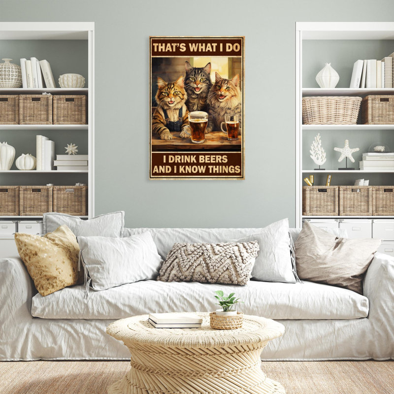 «Cats I Drink Beers» sur toile, H 20 po x l 16 po x P 1,25 po