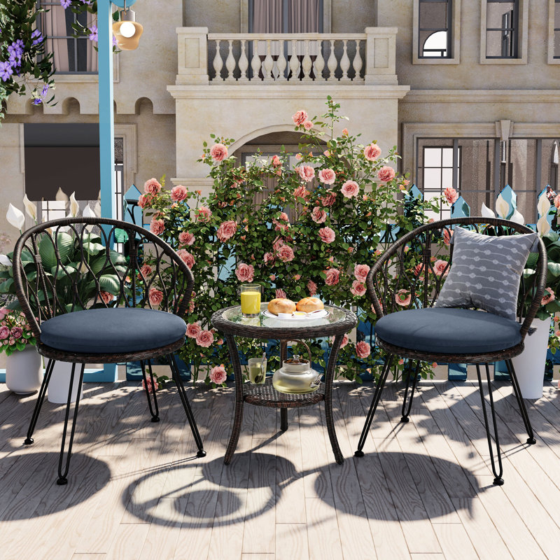 Table et chaises en verre d'extérieur, convient aux patios, balcons, chaises à structure pour cours légères