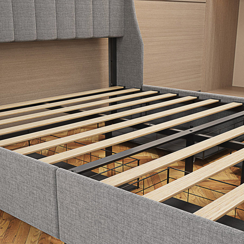 Structure de lit grand format avec DEL et 4 tiroirs de rangement portatifs sous le lit