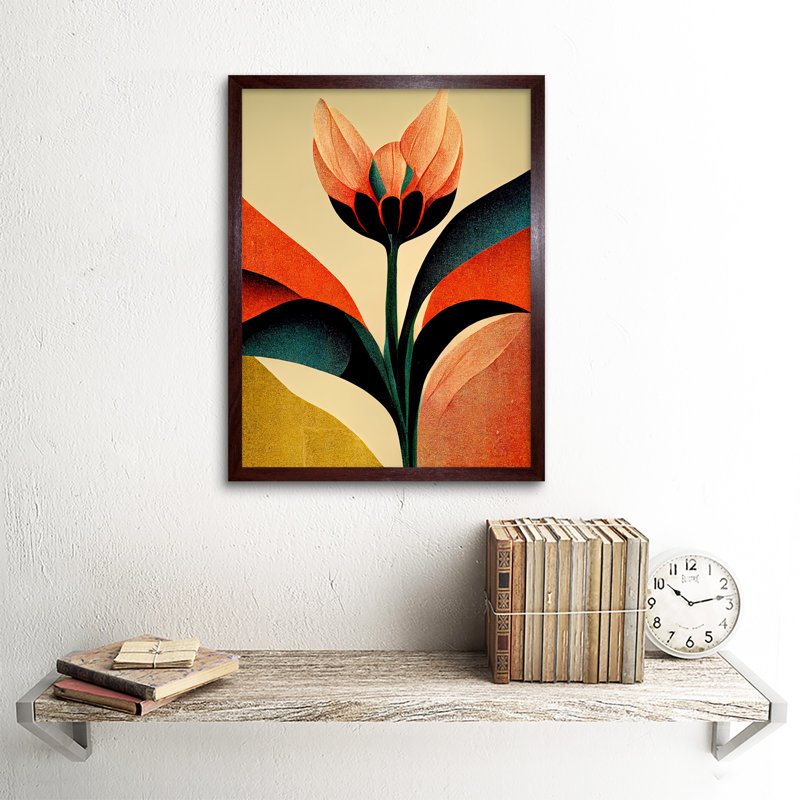 Abstract Flower Art Deco Symmetry - Print, Brown Framed Paper, 43cm H x 33cm W