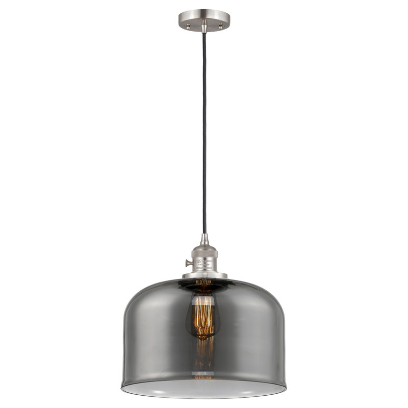 Luminaire suspendu en forme de globe à 1 lumière Analiah, DEL, Nickel satiné brossé, Plaqué couleur fumée