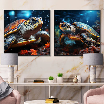 «Abstract Swim - Turtle», ensemble de 2 collages carrés