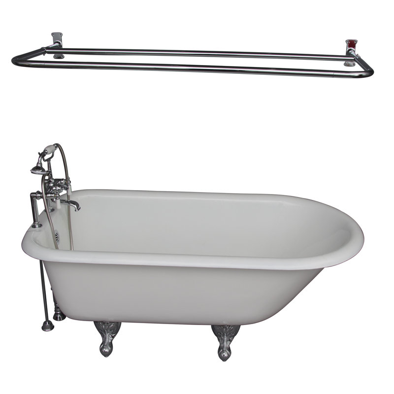 68'' x 30.5'' Freestanding Soaking Cast Iron Bathtub with Faucet