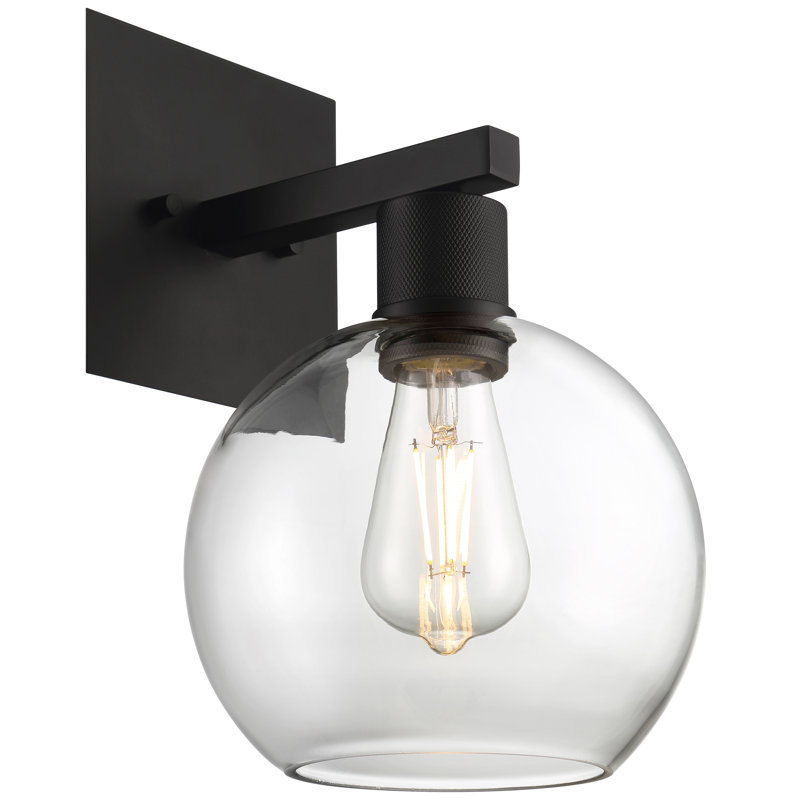 Abdulkhalid LED Wall Sconce - Clear Glass - Replaceable LED, Matte Black