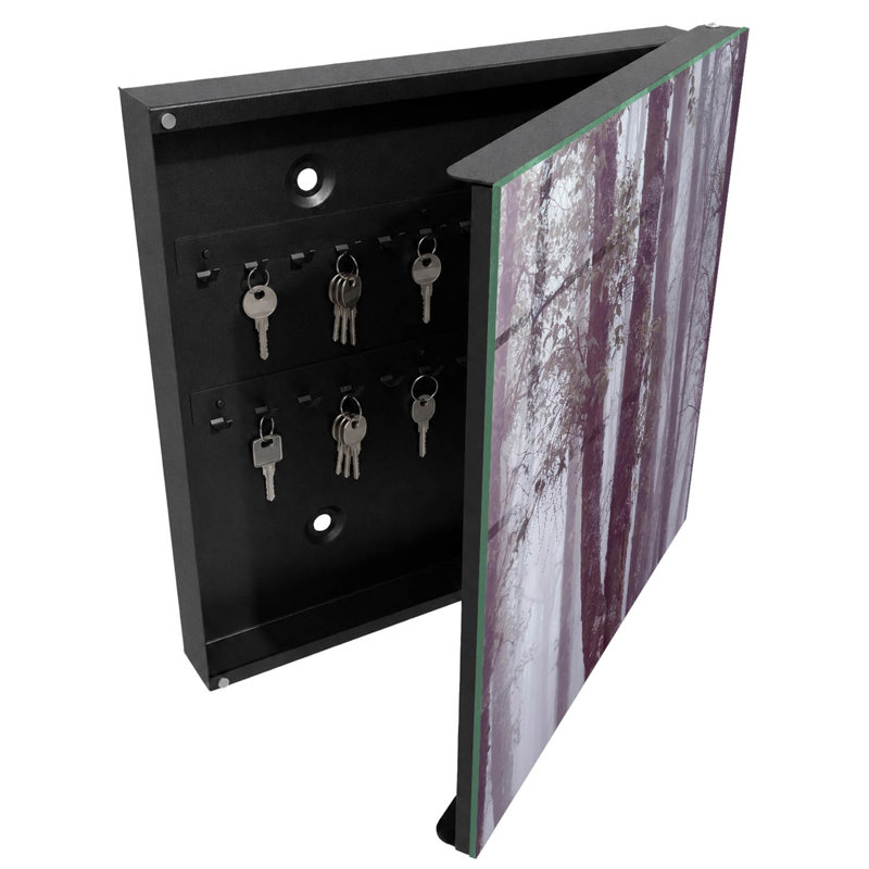 Key box for home, Opens to the right, 30x30x5, White, A misty forest full of mystery, 