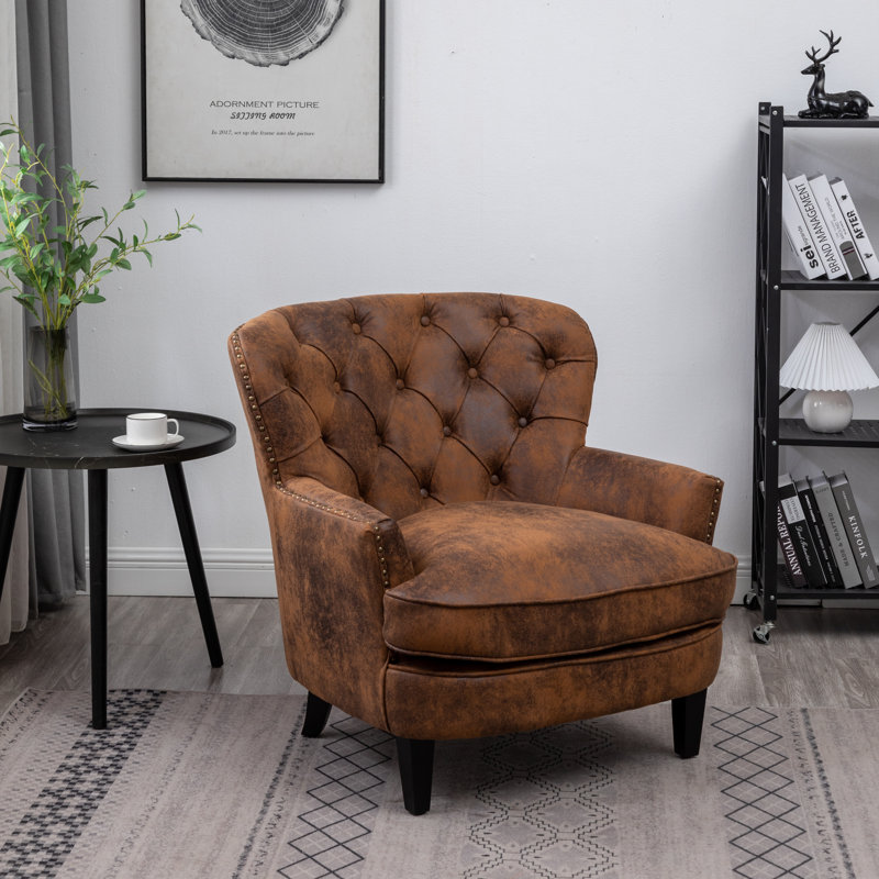 Leather Air Buttoned Accent Chair, Brown