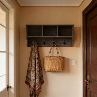 Wall Shelf With Hooks And Cubbies, Entryway Coat Rack Organizer For Coats, Bags, And Accessories, Durable Modern Design