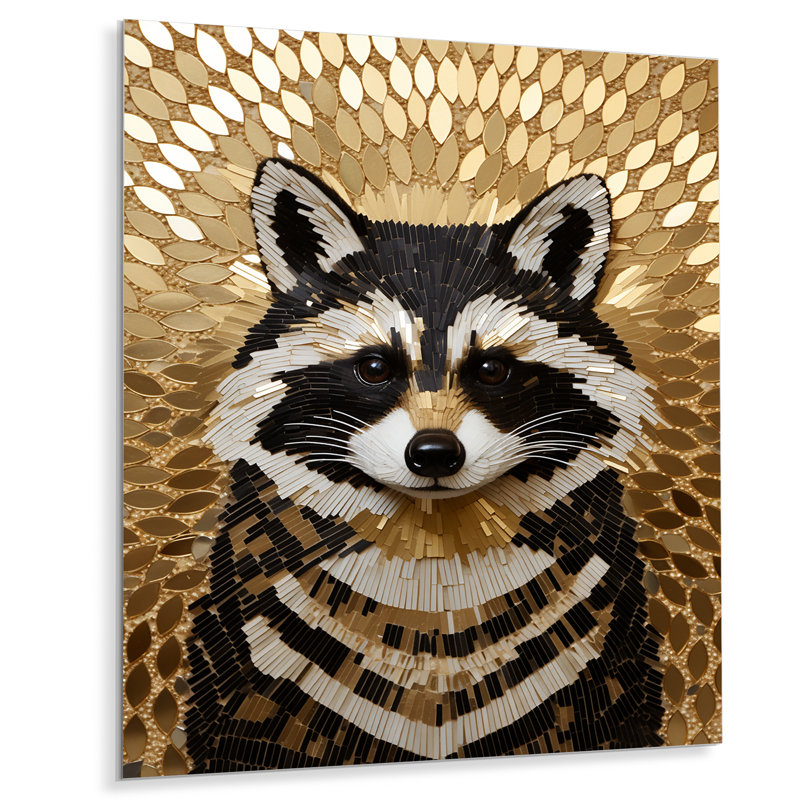 Gold And Black Curious Racoon - Raccoon Animal Metal Wall Art, 40" H x 30" W x 1.5" D