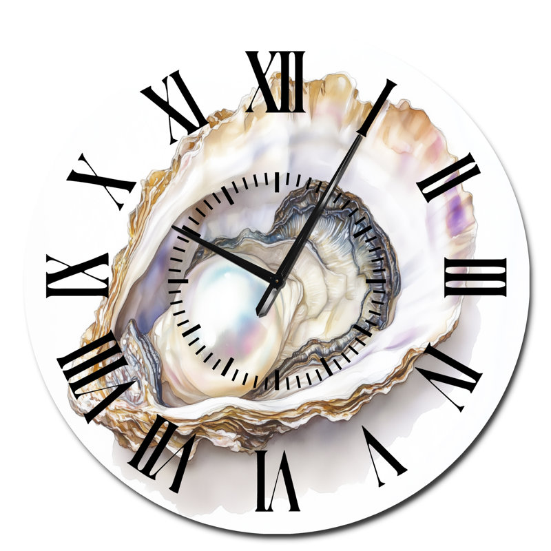 Perle dans l'huître - horloge murale côtière en métal, Surdimensionné