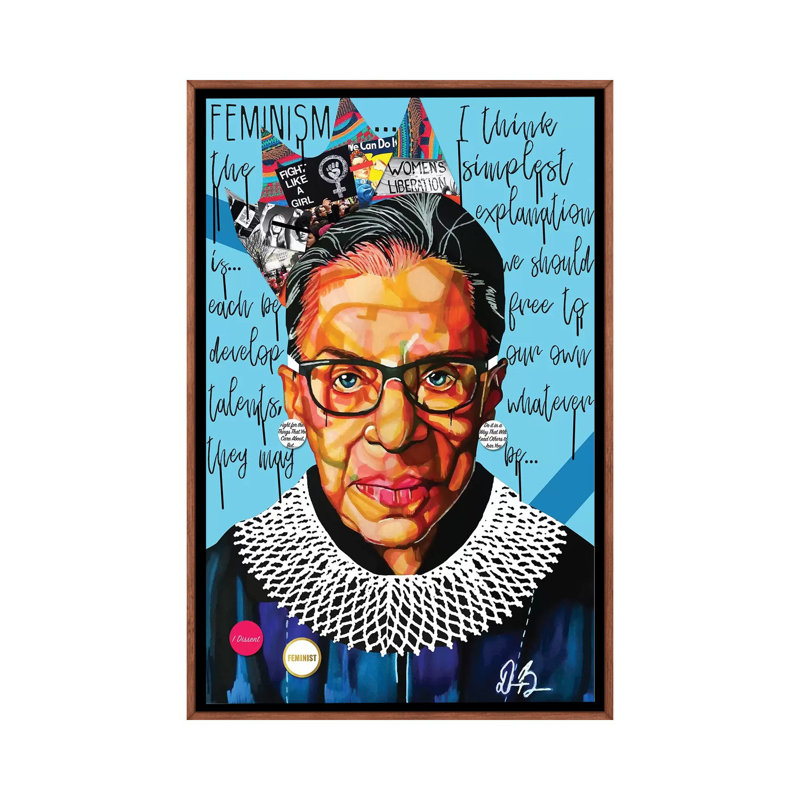Ruth Ginsburg - impression d'art graphique, H 26 po x l 18 po x 1,5 po, Toile avec cadre en bois brun classique, Pas de tapis