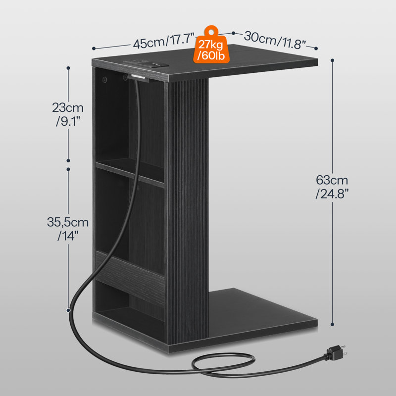 C Table End Table with Charging Station and Storage