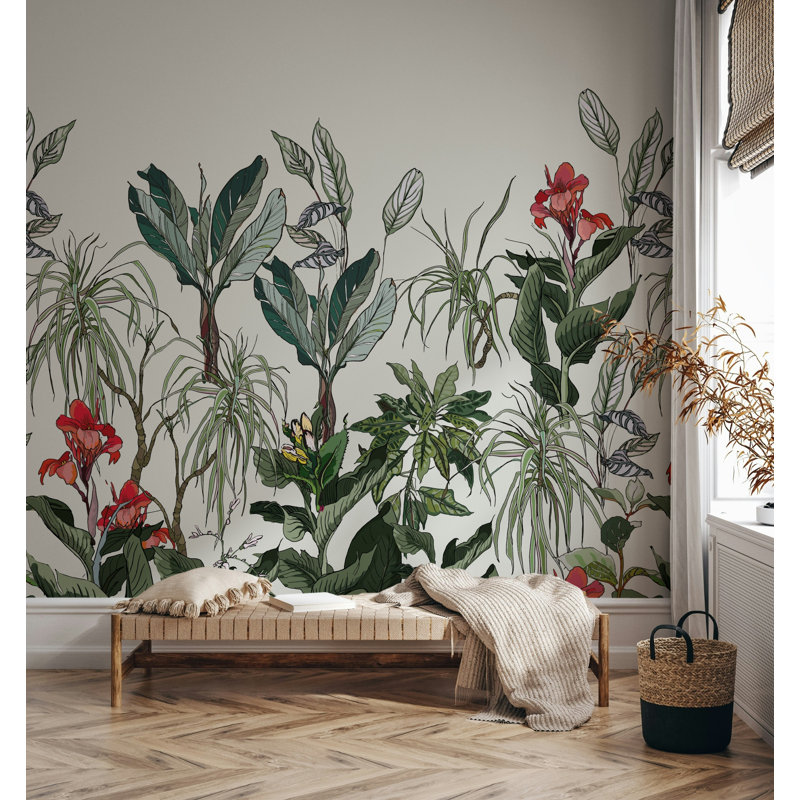 Papier peint floral à feuilles vertes Tropical Botanical, L 106 po x l 187 po