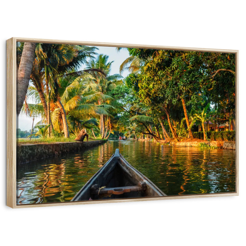 Tour du Kerala, 25 po x 17 po, Cadre flottant en bois naturel