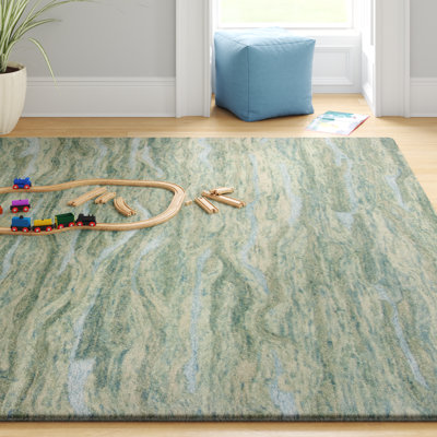 Devizes Haven Seafoam Wave Striped Handmade Wool Tufted Area Rug
