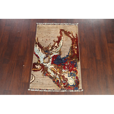 Tapis oriental contemporain abstrait noué à la main 3 x 4