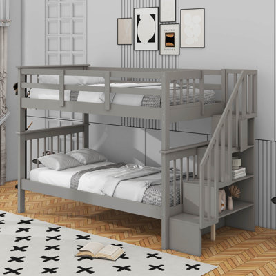 Stairway Twin-Over-Twin Bunk Bed With Guard Rail And Storage
